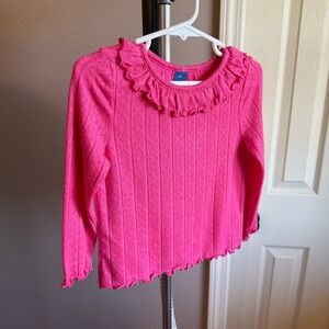Old Navy Toddler Girls 2T‎ Pink Ruffle Neck Long Sleeve Knit Sweater Shirt NWOT